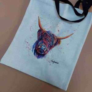 Multicoloured Highland Cow Linen tote bag