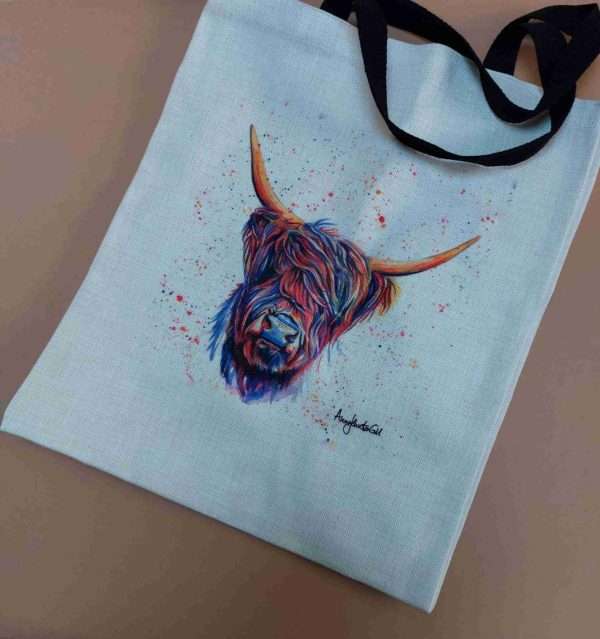 Multicoloured Highland Cow Linen tote bag