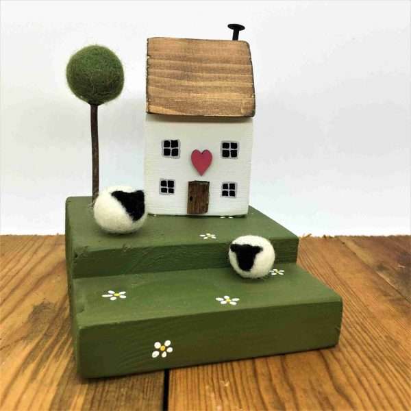 IMG 7122 scaled Quirky handmade miniature farm with tiny flock.  Free postage and packing.  Made to order.