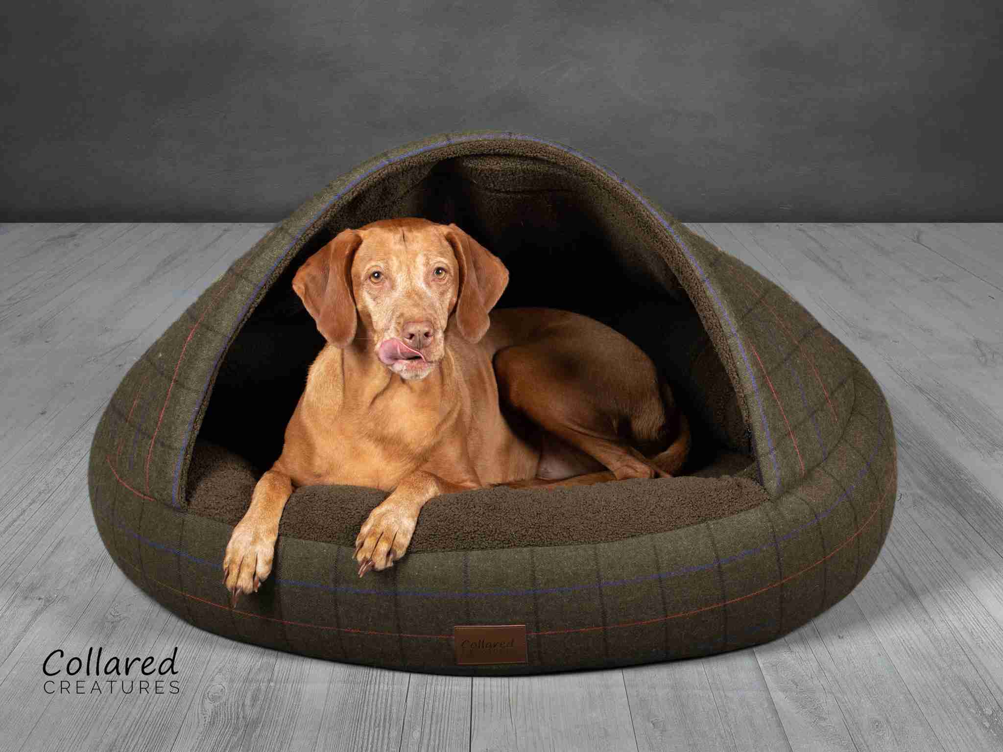 Collared Creatures Green Tweed Deluxe Comfort Cocoon Dog Cave Bed large