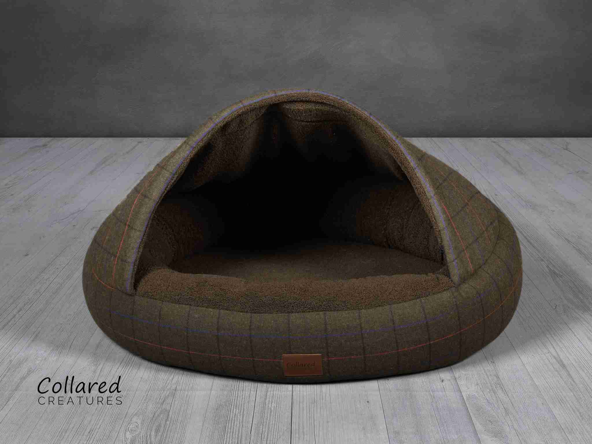 Collared Creatures Green Tweed Deluxe Comfort Cocoon Dog Cave Bed