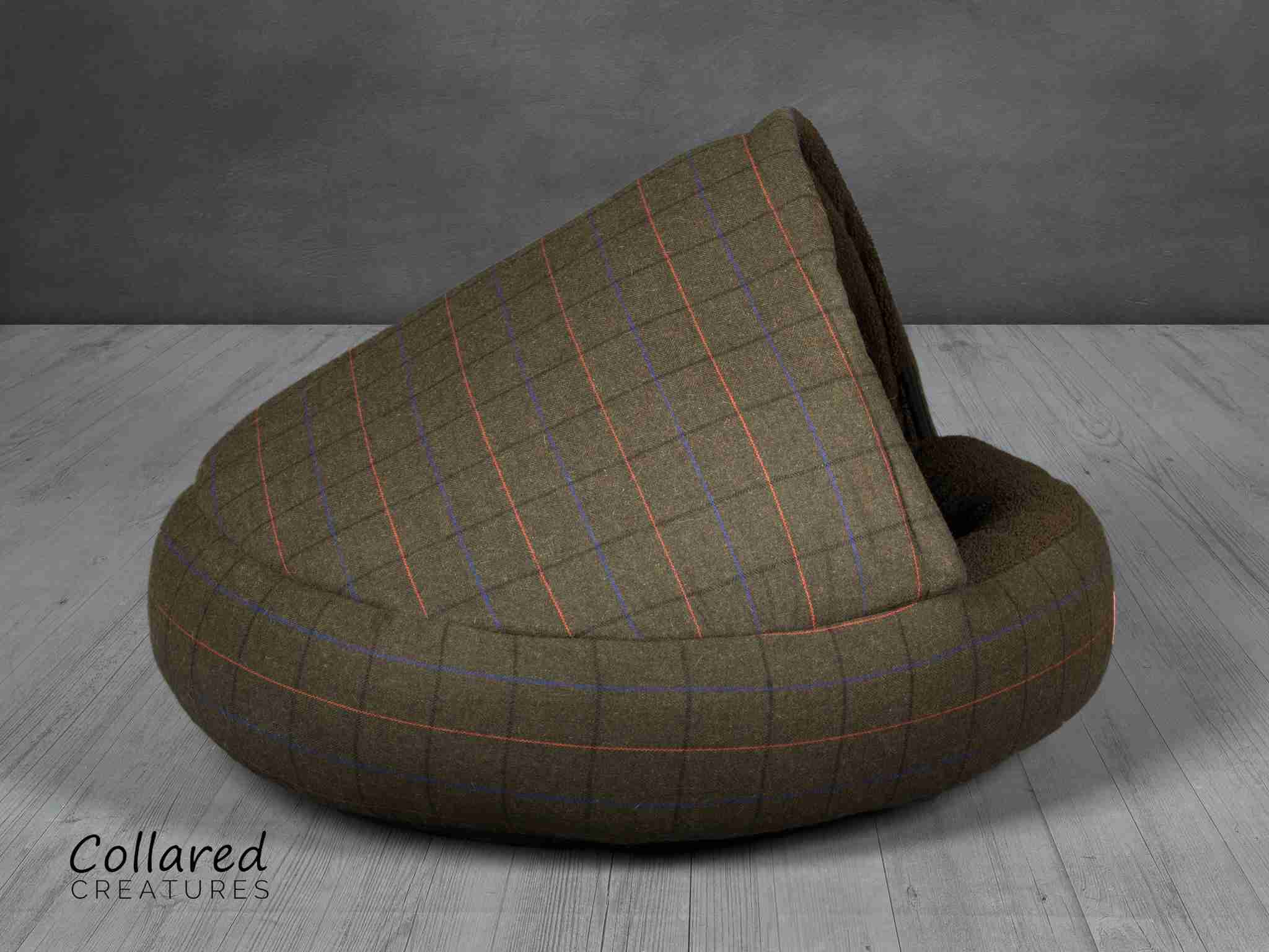 Collared Creatures Green Tweed Deluxe Comfort Cocoon Dog Cave Bed side view