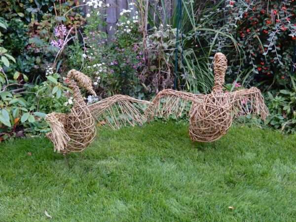 Swan 2 scaled 1 <span style="font-weight: 400">A truly spectacular sculpture, our swan is rearing up with outstretched wings, the head is gracefully tucked in.  He is made from willow with a steel frame for support.  The steel 'legs' are designed to be pushed into the ground in your chosen spot in the garden.</span> <span style="font-weight: 400">Each of our products are handcrafted individual sculptures, which results in unique pieces, with slight differences between them.</span> <span style="font-weight: 400">Our sculptures are made to order and typically take between 2 - 4 weeks to complete. During busy periods, this may take longer, we will advise you by email if this is likely to be the case.</span> <strong>Price includes delivery to the United Kingdom.</strong>