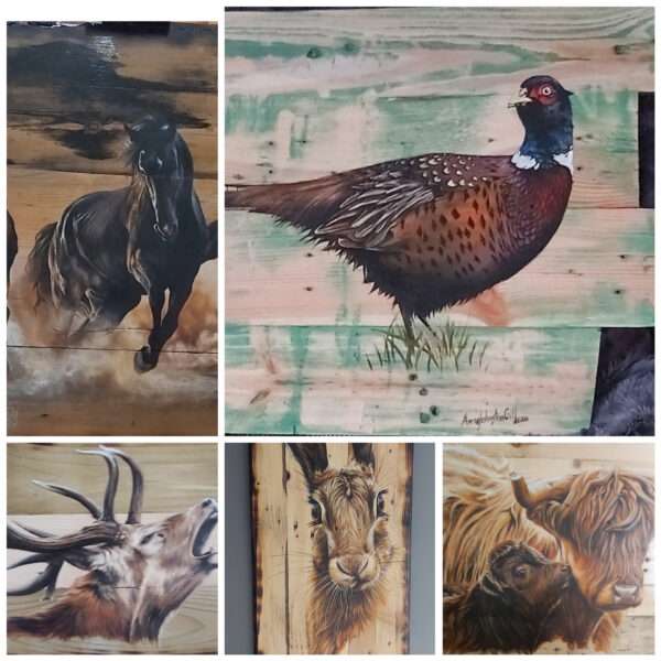 Art on wood, Original oil painting on reclaimed wood.