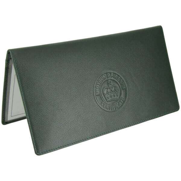 double shotgun firearm certificate wallet green open2 DOUBLE SHOT GUN & FIREARM CERTIFICATE WALLET/HOLDER : COLOUR CHOICES