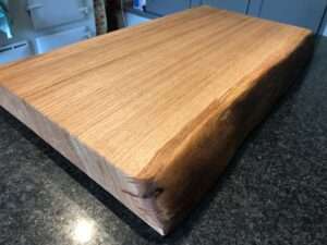 IMG 2519b Hardwood chopping board approx 45-60cm x 30-35cm x 5-7cm thick. Natural waney edge. Oak/elm/ash/beech/cherry