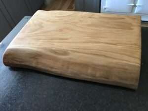 IMG 2580 Hardwood chopping board approx 45-60cm x 30-35cm x 5-7cm thick. Natural waney edge. Oak/elm/ash/beech/cherry