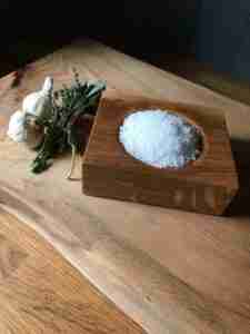 IMG 2656 Hardwood salt block with turned centre. Occasionally with natural waney edge. Approximate size 10-12cm x 10-12cm x 3-5cm thick