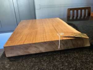IMG 2784 1 Hardwood chopping board approx 45-60cm x 30-35cm x 5-7cm thick. Natural waney edge. Oak/elm/ash/beech/cherry