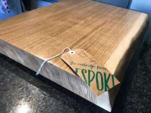 IMG 2785 1 Hardwood chopping board approx 45-60cm x 30-35cm x 5-7cm thick. Natural waney edge. Oak/elm/ash/beech/cherry