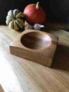 IMG 2790 Hardwood salt block with turned centre. Occasionally with natural waney edge. Approximate size 10-12cm x 10-12cm x 3-5cm thick