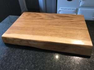 IMG 2890 Hardwood chopping board approx 45-60cm x 30-35cm x 5-7cm thick. Natural waney edge. Oak/elm/ash/beech/cherry