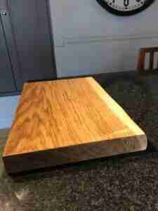 IMG 2892 Hardwood chopping board approx 45-60cm x 30-35cm x 5-7cm thick. Natural waney edge. Oak/elm/ash/beech/cherry