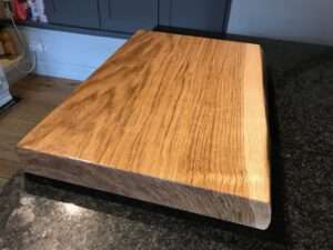 IMG 2893 Hardwood chopping board approx 45-60cm x 30-35cm x 5-7cm thick. Natural waney edge. Oak/elm/ash/beech/cherry