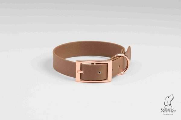 Collared Creatures Brown Waterproof Dog Collar with rose gold buckle