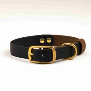 Collared Creatures Black & Brown Multicolour Waterproof Dog Collar with brass buckle