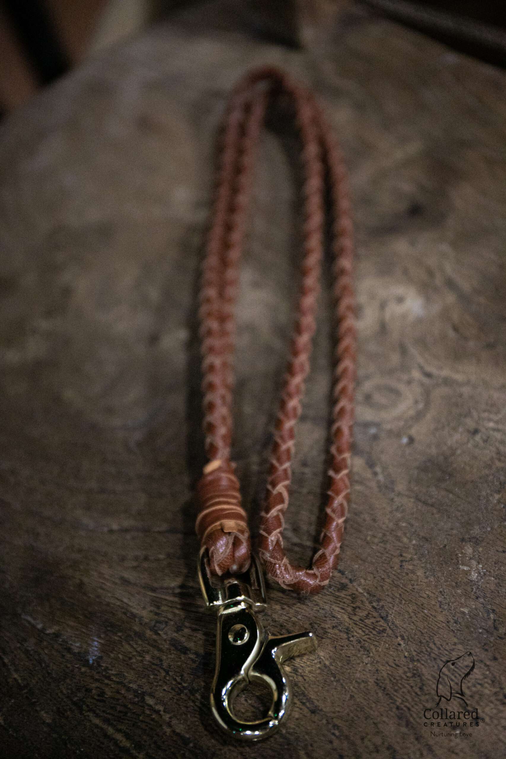 Collared Creatures Braided / Woven Rich Tan Leather Lanyard, Single