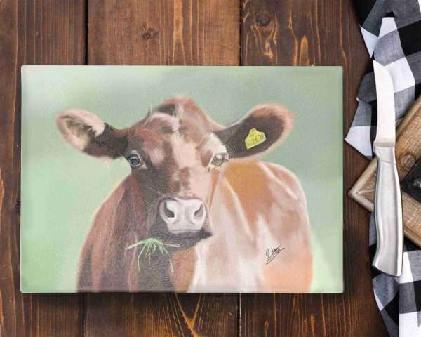 Glass chopping board - Work surface saver with beautiful cow design