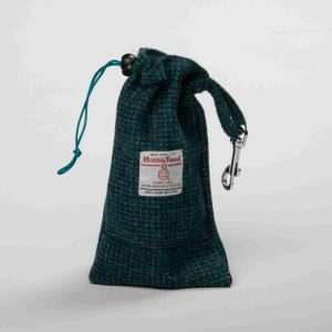 Collared Creatures Teal With a Touch Of Blue Harris Tweed Treat Bag With Built-In Poop Bag Dispenser