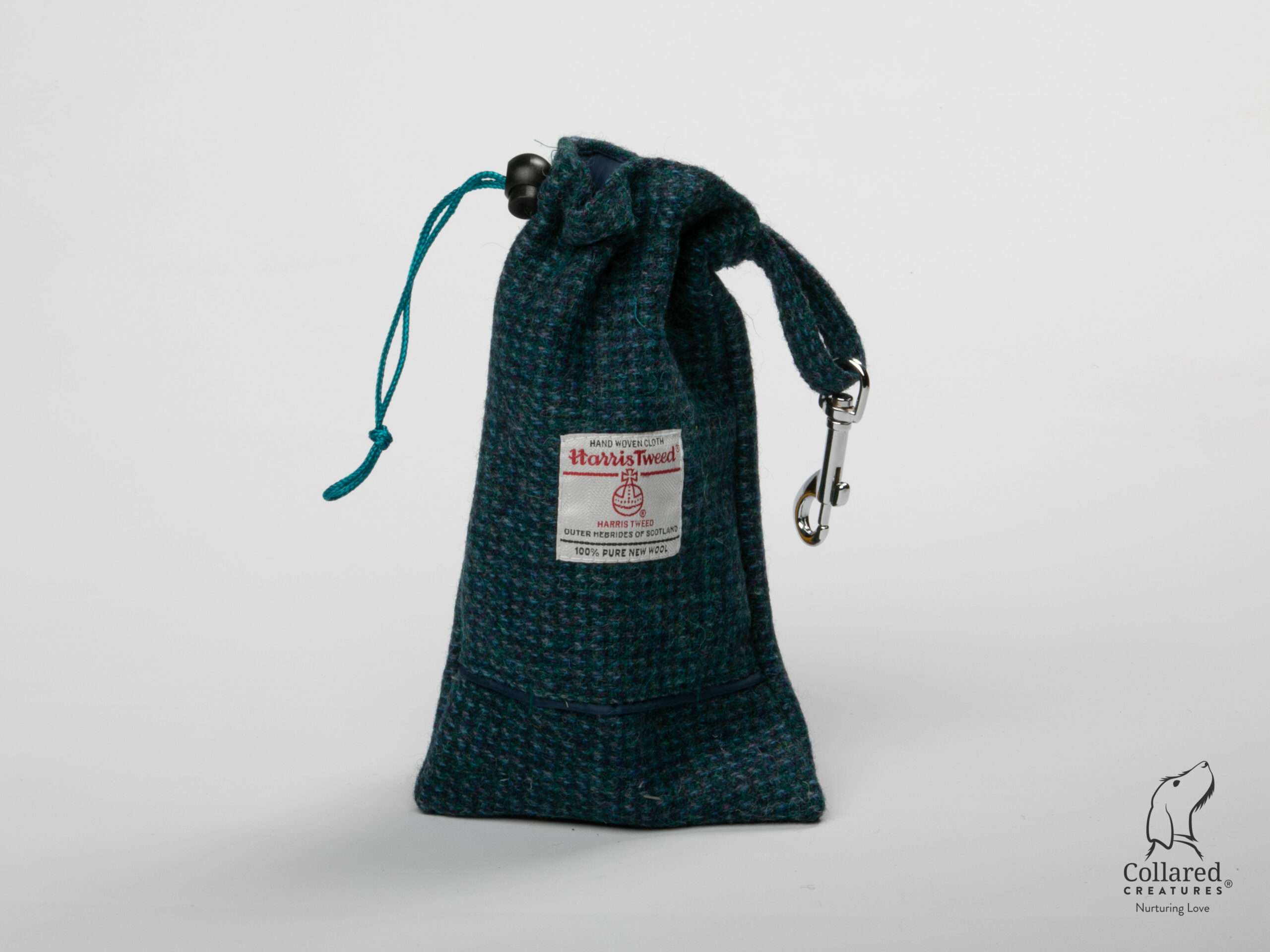 Collared Creatures Teal With a Touch Of Blue Harris Tweed Treat Bag With Built-In Poop Bag Dispenser