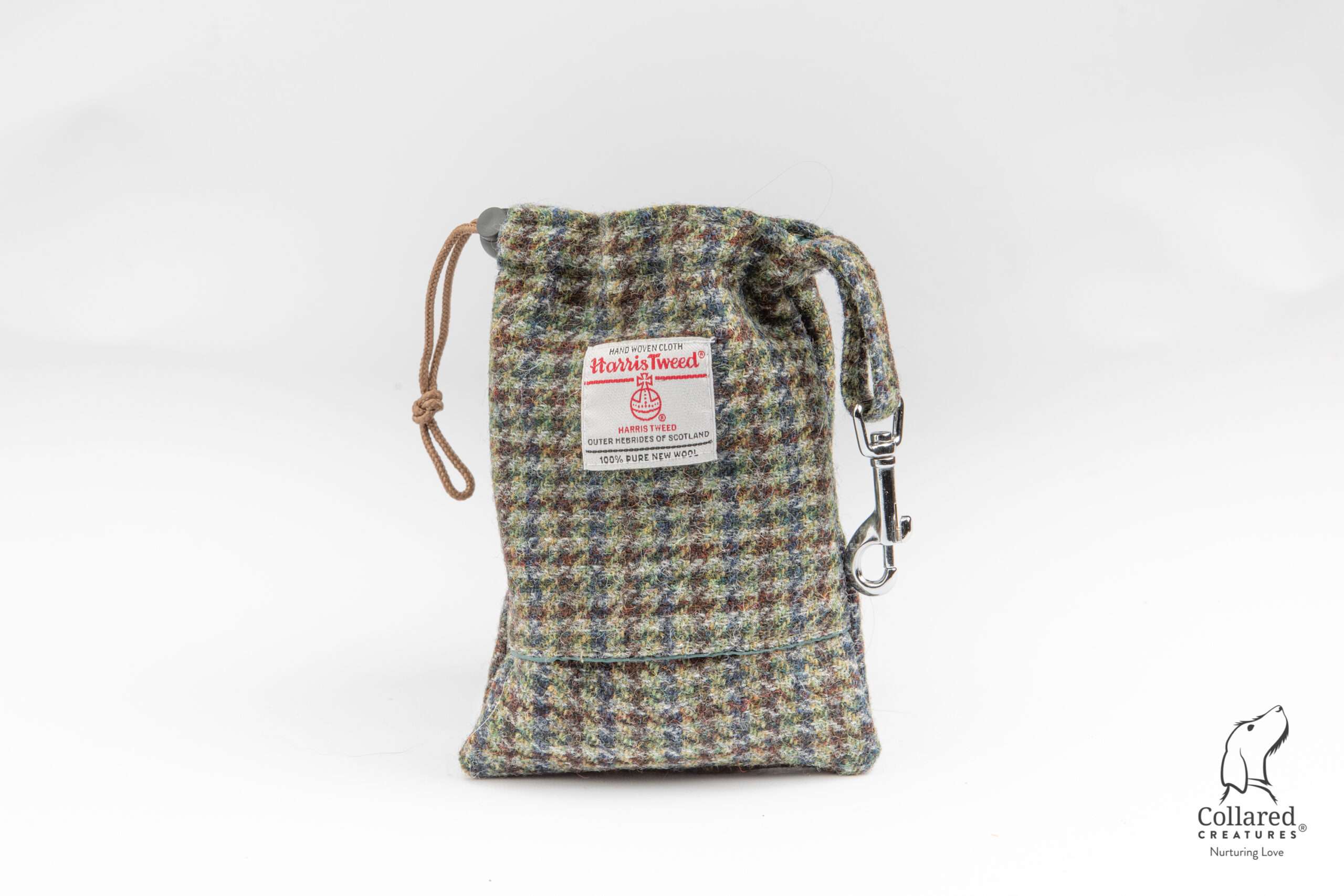 Collared Creatures Autumn Houndstooth Harris Tweed Treat Bag With Built-In Poop Bag Dispenser