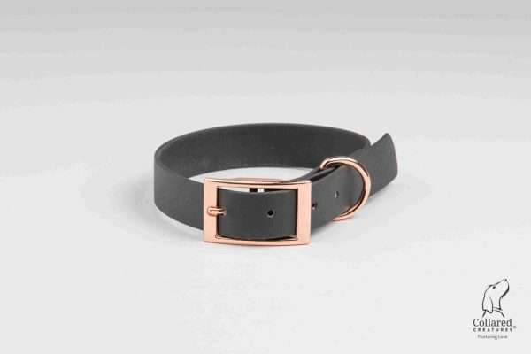 Collared Creatures Black Waterproof Dog Collar with rose gold buckle