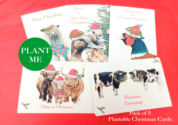 Image showing 5 of the plantable seed xmas cards from the pack of ten, these ones are farm themed