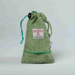 Collared Creatures Green Herringbone Harris Tweed Treat Bag With Built-In Poop Bag Dispenser