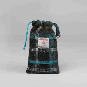 Grey & Blue Check Harris Tweed Treat Bag With Built-In Poop Bag Dispenser