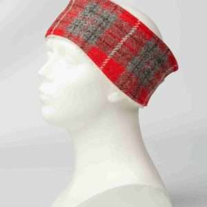 Collared Creatures Red & Grey Check Ladies Harris Tweed Headband