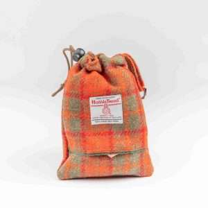 Collared Creatures Orange & Olive Check Harris Tweed Treat Bag With Built-In Poop Bag Dispenser