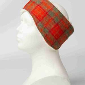 Collared Creatures Orange & Olive Check Ladies Harris Tweed Headband