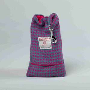 Collared Creatures Pink & Turquoise Houndstooth Harris Tweed Treat Bag With Built-In Poop Bag Dispenser