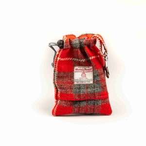 Collared Creatures Red & Grey Check Harris Tweed Treat Bag With Built-In Poop Bag Dispenser