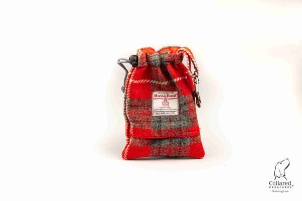 Collared Creatures Red & Grey Check Harris Tweed Treat Bag With Built-In Poop Bag Dispenser