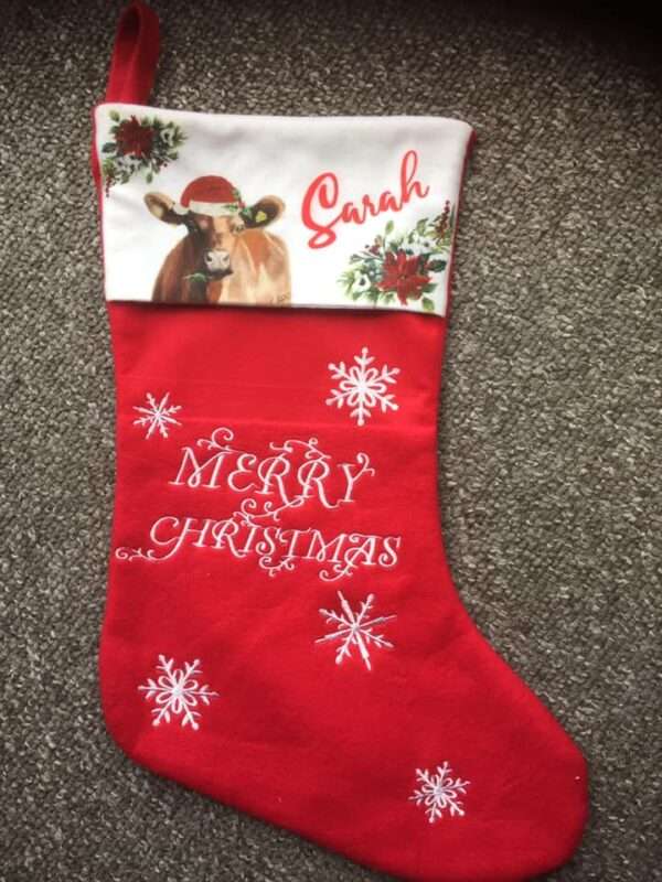 stocking brown cow Personalised Christmas stocking any design of choice designed to suit