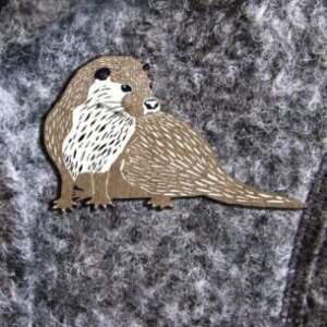 Otter wooden brooch
