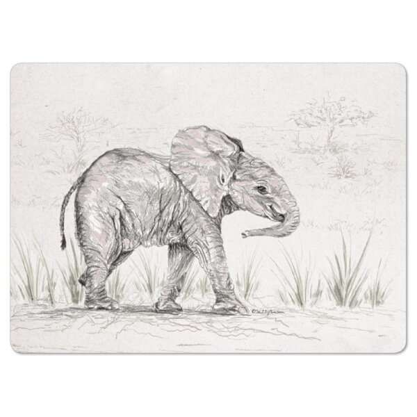 PMSAV33 ElephantPlacemat square High quality melamine placemats with a cork backing. Each one features an illustration of a different african animal