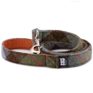 Harry's Conker Dog Lead in Harris Tweed with Orange Leather Lining