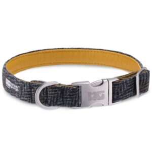 Harley's Arrow Dog Collar Handcrafted in Harris Tweed with Yellow Leather Lining