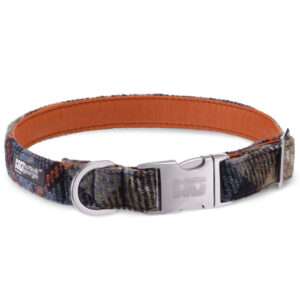 Cooper's Blue Dog Collar Handcrafted in Harris Tweed with Orange Leather Lining