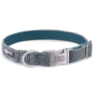 Milo's Blue Arrow Dog Collar Handcrafted in Harris Tweed with Turquoise Leather Lining