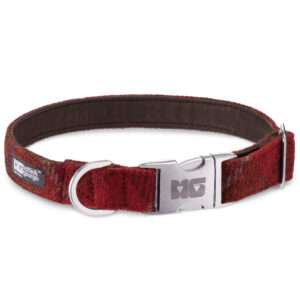 Rusty & Red Dog Collar Handcrafted in Harris Tweed with Chesnut Leather Lining