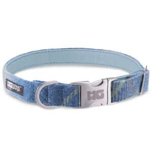 Stanley's Sky Dog Collar Handcrafted in Harris Tweed with Baby Blue Leather Lining
