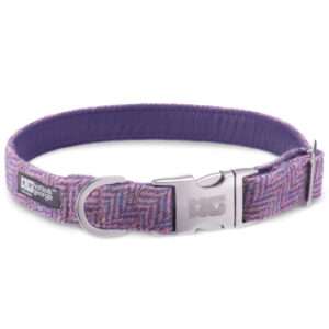 Mia's Purples & Pinks Dog Collar Handcrafted in Harris Tweed with Purple Leather Lining