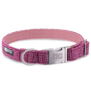 Ellie's Pink Delight Dog Collar Handcrafted in Harris Tweed with Rose Pink Leather Lining