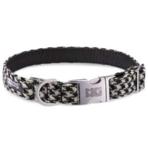 Wilma's Black & White Dog Collar Handcrafted in Harris Tweed with Black Leather Lining