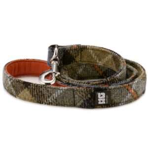 Cooper's Blue Dog Lead Handcrafted in Harris Tweed with Orange Leather Lining