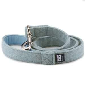 Hugo's Blue Wave Dog Lead Handcrafted in Harris Tweed with Baby Blue Leather Lining