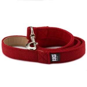 Poppy Red Dog Lead Handcrafted in Harris Tweed with Camel Leather Lining
